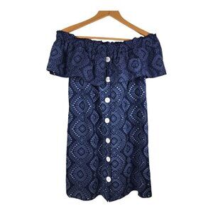 Zara Basic Eyelet Off The Shoulder Dress Navy Size Medium